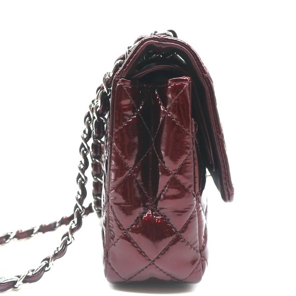 Chanel 2008 Classic Double Flap Bag Burgundy Quilted Patent Leather Shoulder Bag - Picture 5 of 12